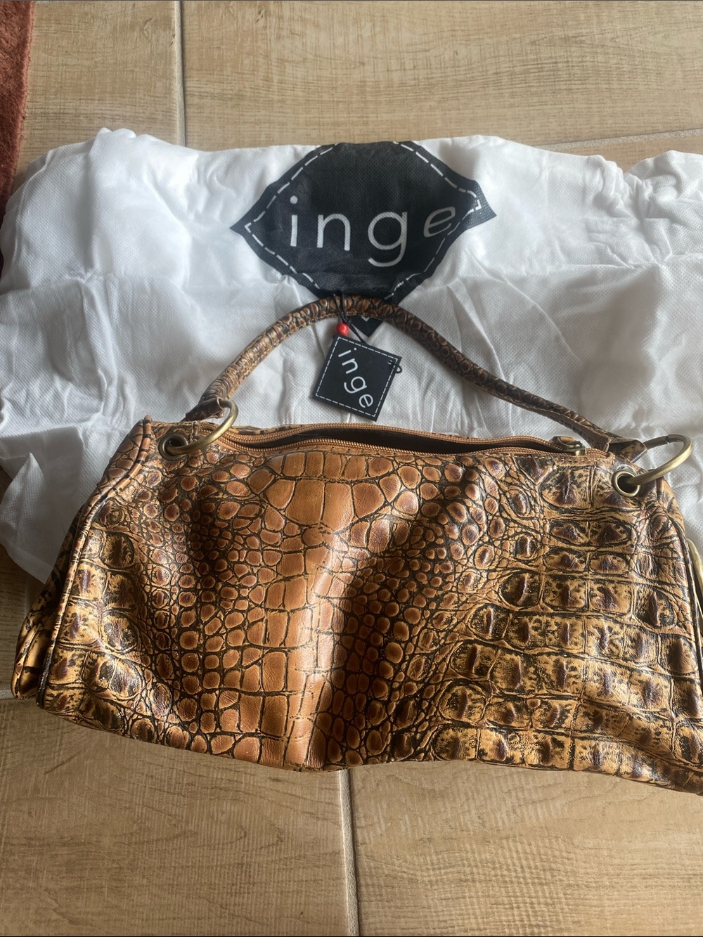 Inge NWT Croc-Embossed Shoulder Bag in Brown W/Dustbag
